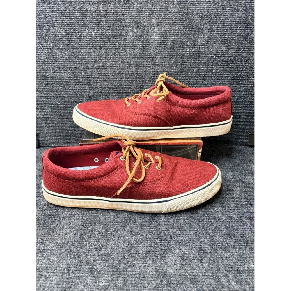 Sperry Mens Striper II CVO Burlap Red Canvas Sneakers STS23057 Size 11